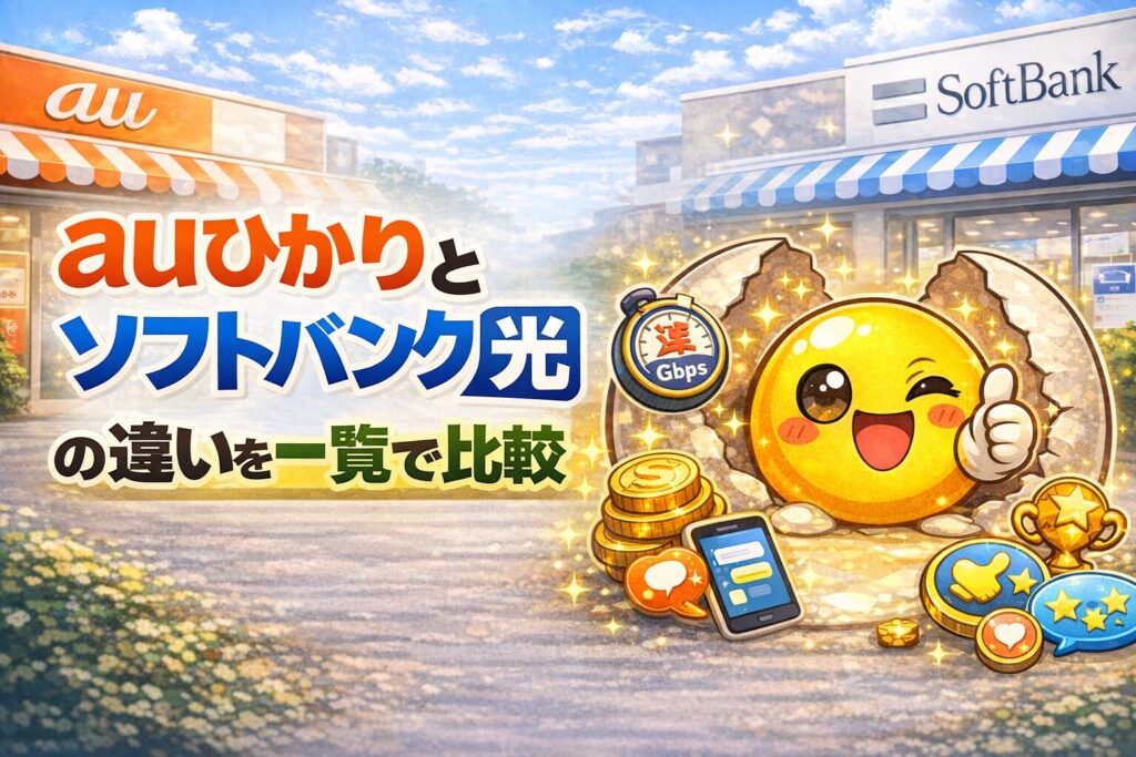 auひかりとソフトバンク光の違いを一覧で比較